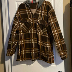 NBN mens brown Sherpa lined hooded fleece jacket size large